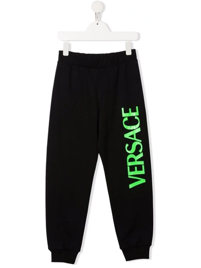 Versace Black Trousers With Green Print Kids