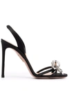 Aquazzura Babe 105 Embellished Satin Sandals In 黑色