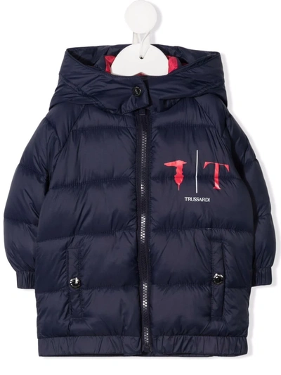 Trussardi Junior Babies' Logo-print Quilted Padded Jacket In 蓝色