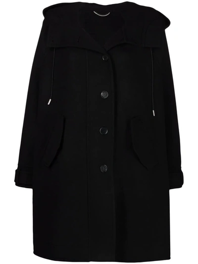 Ermanno Scervino Black Wool Coat With Hood And Side Slits