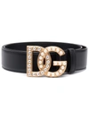 Dolce & Gabbana Dg-logo Rhinestone-embellished Belt In Black