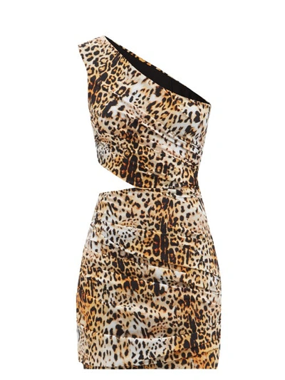 Halpern One-shoulder Cutout Leopard-print Stretch-jersey Mini Dress In Animal Print