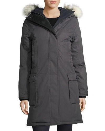 Nobis Abby Knee-length Coat With Fur Hood In Steel Grey