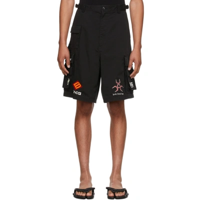 Balenciaga Mens Black Gamer Brand-embroidered Stretch-cotton Shorts 32