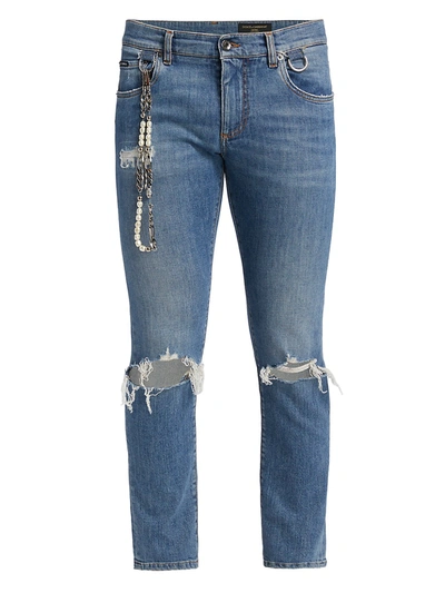 Dolce & Gabbana Embellished Ripped Skinny Jeans In Variante