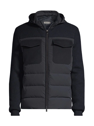 Corneliani Men's Mixed-media Down Jacket In Bom Navy