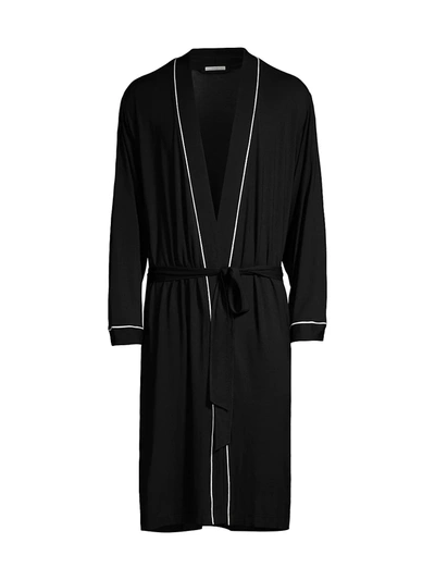 Eberjey William Lightweight Jersey Knit Robe In Black/ivory