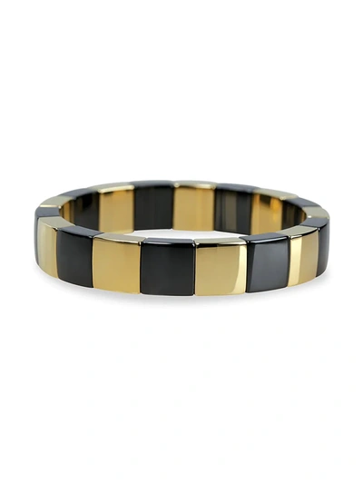 Roberto Demeglio Yellow Gold Overlay And Black Ceramic Domino Stretch Bracelet