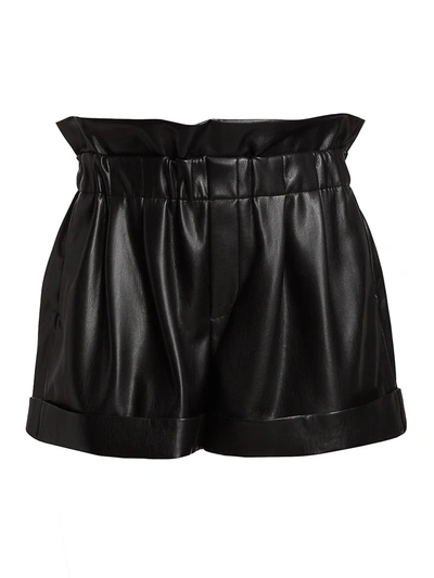 Alice And Olivia Reagan Vegan Leather Paperbag Shorts In Nero