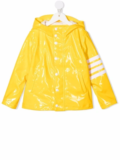 Thom Browne Kids' 4-bar Stripe Hooded Rain Jacket In Yellow