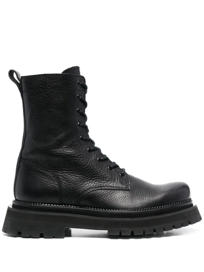 Ami Alexandre Mattiussi Combat Boots In Black Leather