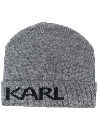Karl Lagerfeld Logo-print Beanie In Grey