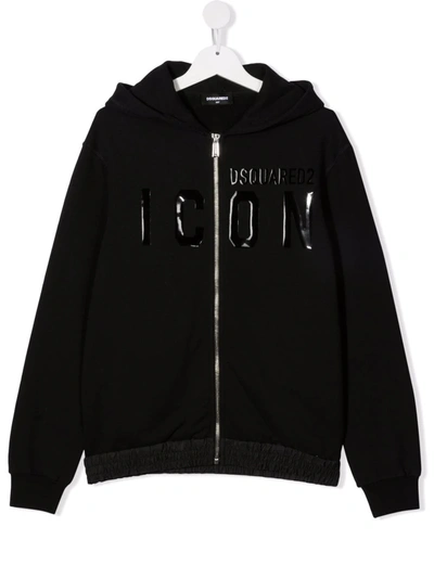 Dsquared2 Kids' Logo-print Zip-up Hoodie In Black