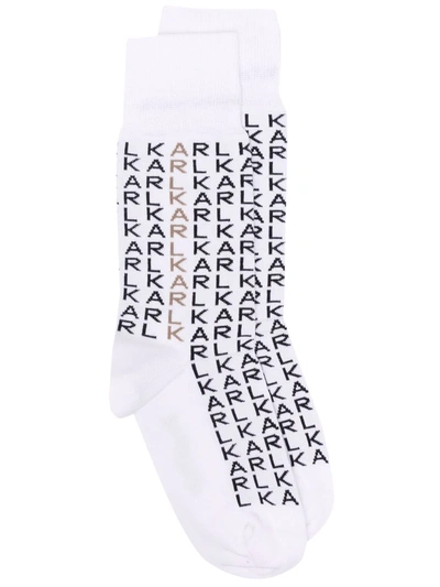 Karl Lagerfeld Logo-knit Ankle-length Socks In White