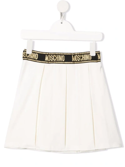 Moschino Kids' Logo-waist Pleated Skirt In White