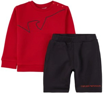 Emporio Armani Babies' Two-tone Jersey Tracksuit In Red