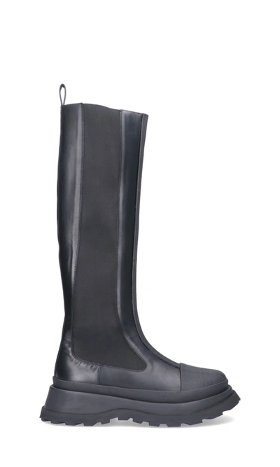 Jil Sander Black Knee-high Leather Chelsea Boots