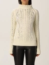 Ermanno Scervino Sweater In Virgin Wool With Applications In Yellow Cream