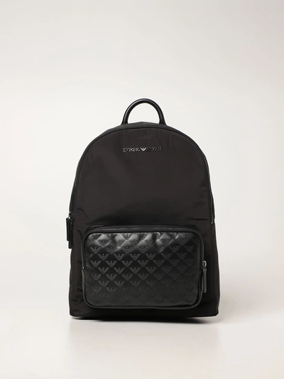 Emporio Armani Backpack In Nylon And Synthetic Leather In Black