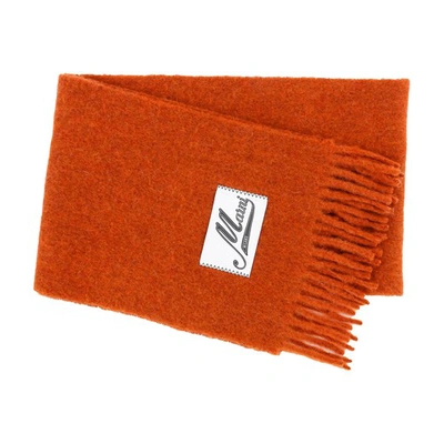 Marni Fringed Beige Alpaca-blend Scarf With Textured Finish In Orange