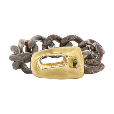 Marni Hammered Curb-chain Chunky Bracelet In Moss