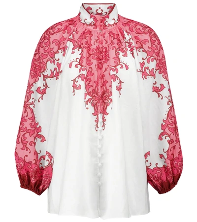 Zimmermann Nina印花苎麻纤维女式上衣 In White,pink