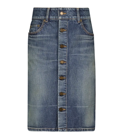 Saint Laurent High-waist Button-up Denim Skirt In Blue