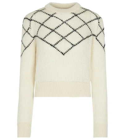 Saint Laurent Checked Open-knit Wool-blend Sweater In White