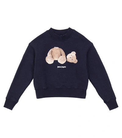 Palm Angels Blue Sweatshirt For Kids With Bear And Logo In Navy