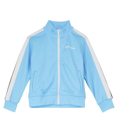 Palm Angels Kids' Boy's Logo Contrast-striped Track Jacket In Blue