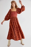 Free People Robe Longue Brodée Dahlia In Ginger Snap Combo