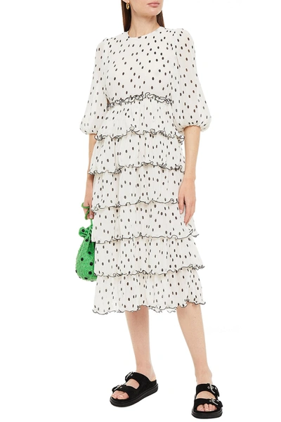 ganni polka dot midi dress Ganni Black & White Polka Dot Puff Sleeve Midi Dress Size 6 NWT