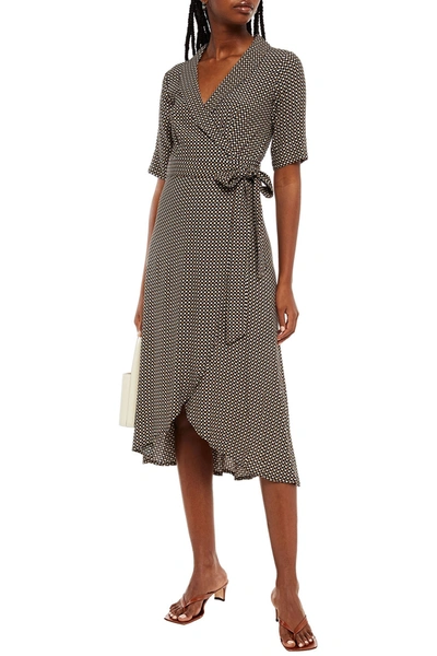 Ganni Checked Midi Wrap Dress In Beige