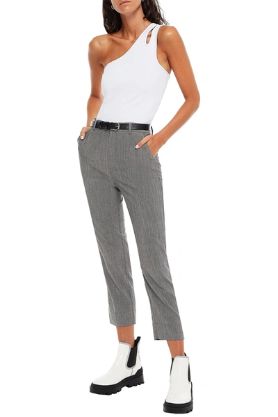 Ganni Cropped Mélange Woven Tapered Trousers In Grey