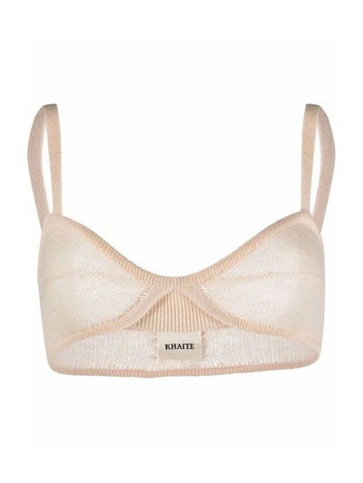 Khaite Logo-patch Cashmere Bra In Neutrals