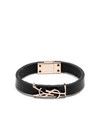 Saint Laurent Logo-plaque Leather Bracelet In Blue
