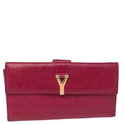 Pre-owned Saint Laurent Magenta Leather Y Ligne Flap Continental Wallet In Pink