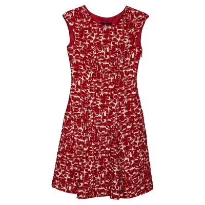 Pre-owned Ch Carolina Herrera Red Wool Jacquard Paneled Pleated Dress S
