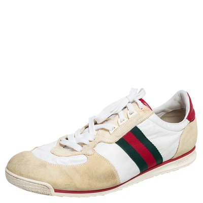Pre-owned Gucci Multicolor Suede And Fabric Web Detail Sneakers Size 44