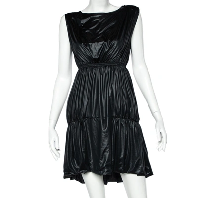Pre-owned Fendi Black Coated Elastic Waist Detail Sleeveless Midi Dress M