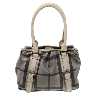 Pre-owned Burberry Beige Smoke Check Pvc And Leather Northfield Tote