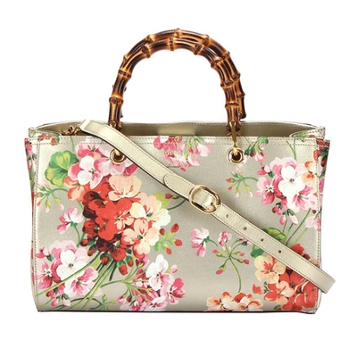 Gucci Blooms Bamboo Shopper Leather Satchel In Multicolor