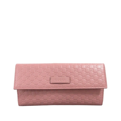 Pre-owned Gucci Microssima Long Wallet In Pink