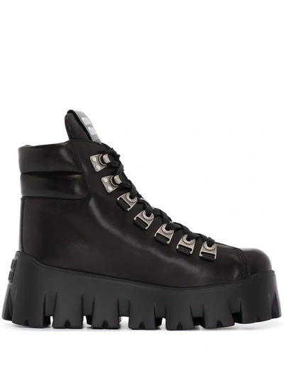 Miu Miu 70mm Platform Ankle Hiking Boots In Black