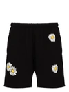 Natasha Zinko Daisy-print Distressed Cotton-blend Shorts In Black