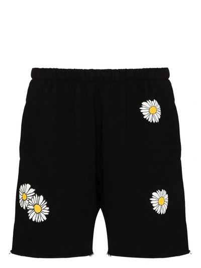 Natasha Zinko Daisy-print Distressed Cotton-blend Shorts In Black