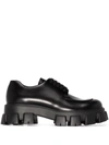 Prada Men's Monolith Brushed Leather Lace-up Shoes In Black