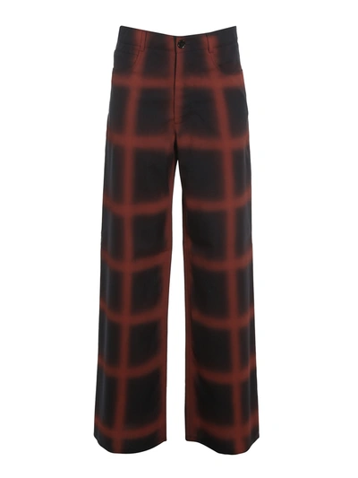 Marni Womens Clay Checked Wool Loose-fit Trousers 8 In Red