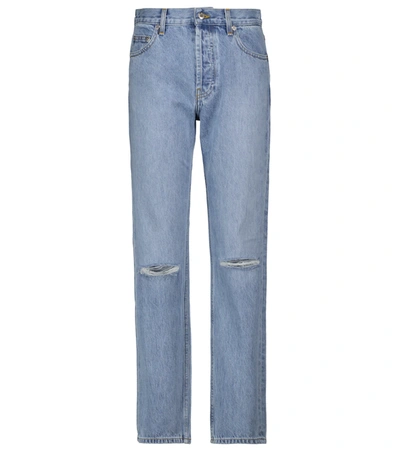 Helmut Lang Distressed High-rise Straight-leg Jeans In Blue