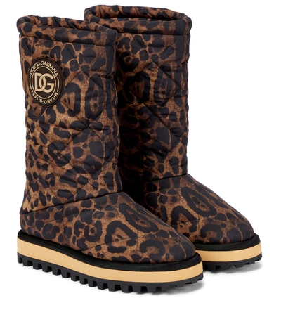 Dolce & Gabbana Leopard-print Nylon City Boots In Brown